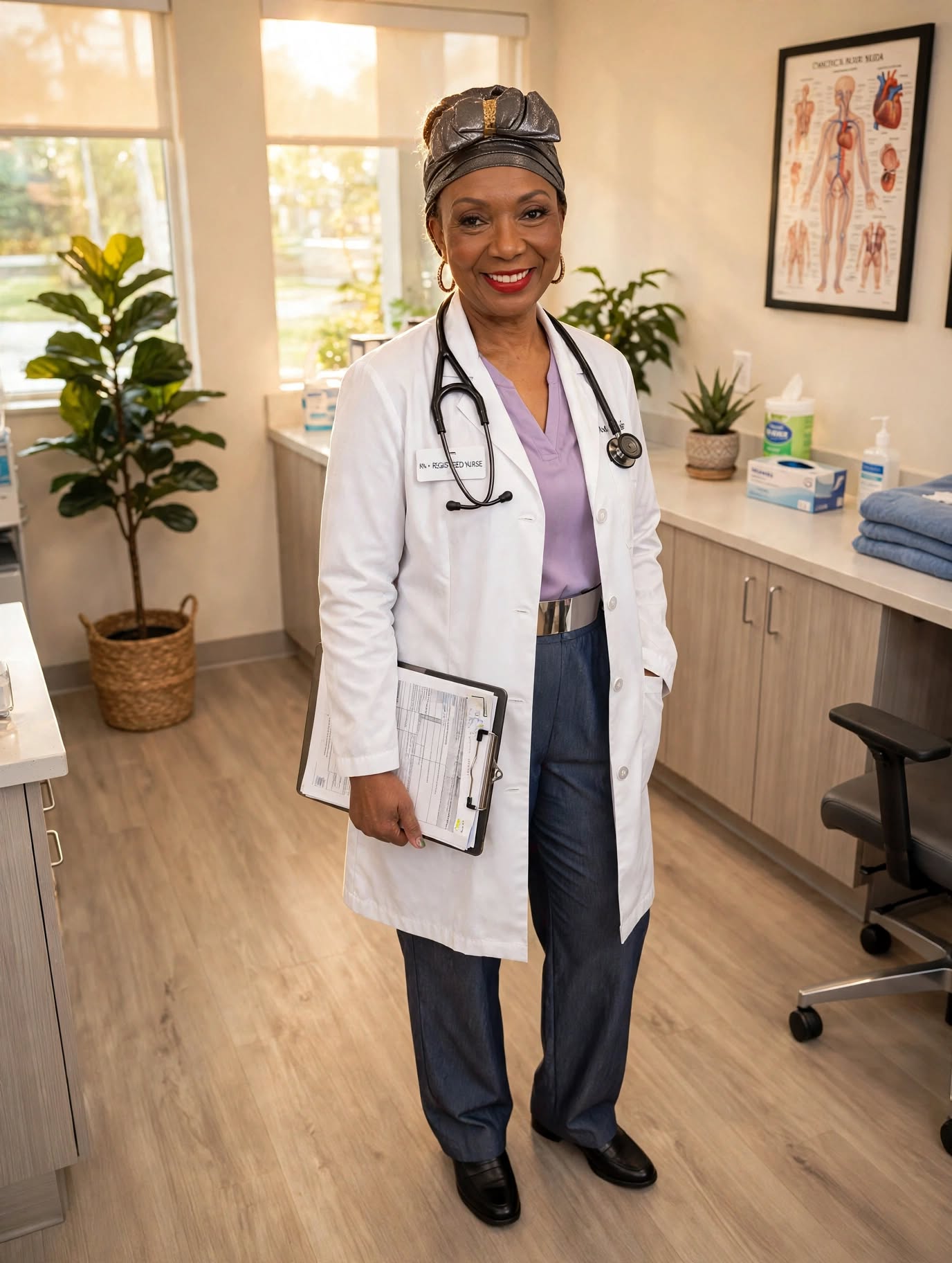 Nurse Glo with a clipboard ready to track your health numbers